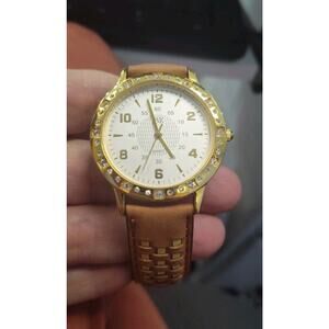 Camrose & Kross JBK Collection SEIKO Watch Gold Tone Crystal Bezel Leather Band